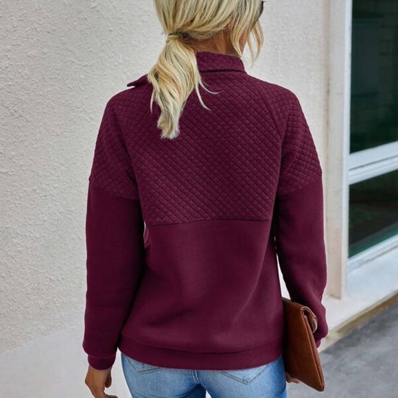 Blush Pink Quilted button neck detail pullover sweater - Picture 4 of 14